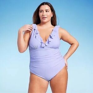 Shade & Shore Lilac Ruffle One Piece Swimsuit